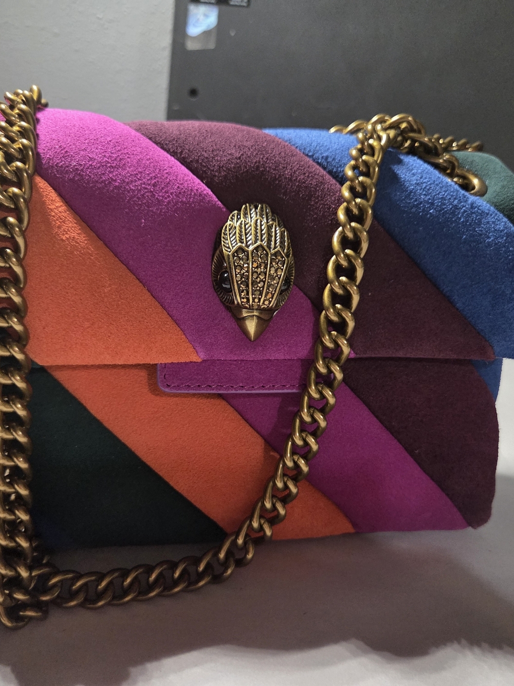 Kurt Geiger Small Multicolor Suede And Smooth Purple Leather with Chain Bag
